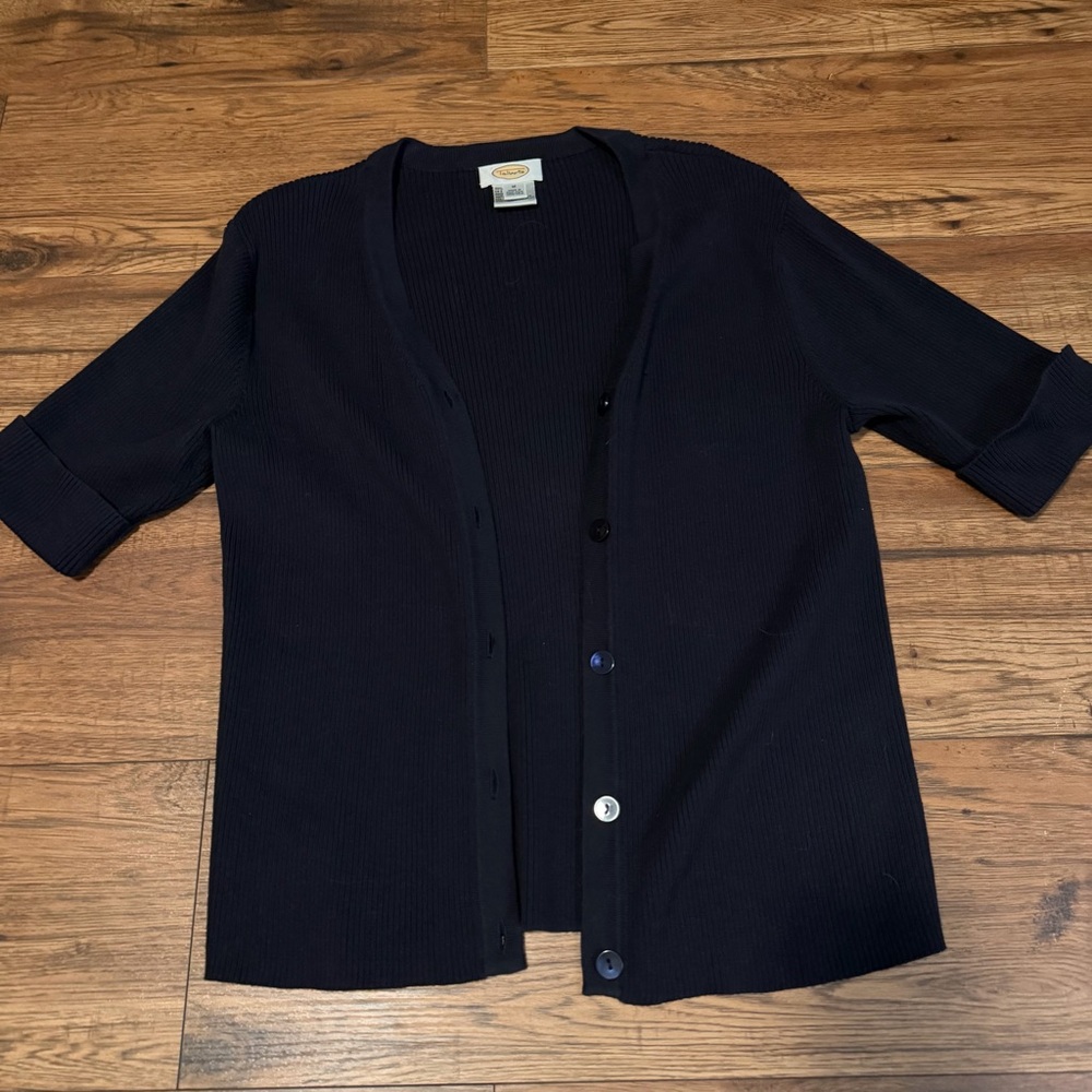 Talbots Dark Blue Knit Ribbed Cardigan Top Womens Medium